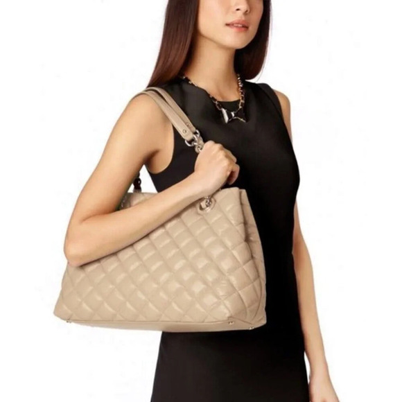 Kate Spade Camel Quilted Leather Gold Coast Maryanne Large Tote Cashew  Tan - Picture 1 of 9